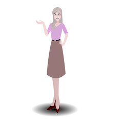 Happy International  Woman Day. Woman flat cartoon character  on isolated background. Illustration of girl in work dresses, secretaries and gestures presented. For further editing. Business people.