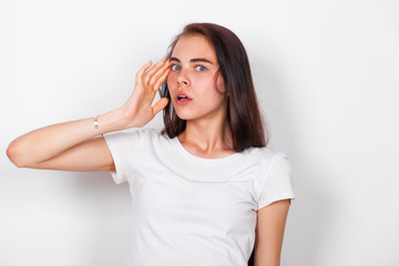 Close up portrait of pretty young brunette girl
