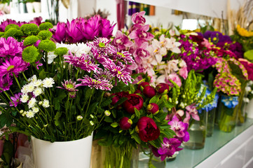 Fototapeta na wymiar Flowers choice at florist shop