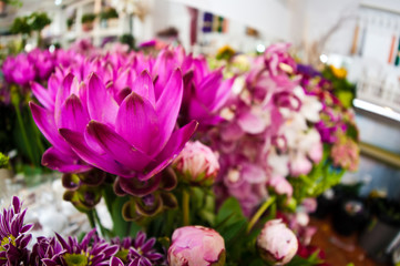 Flowers choice at florist shop