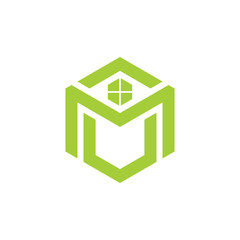 letter mu home geometric logo vector