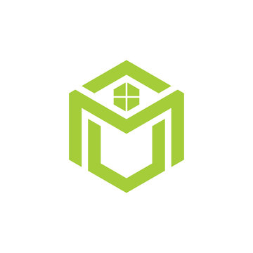 letter mu home geometric logo vector