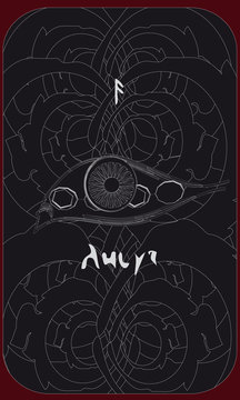 Tarot cards - back design.  All-seeing eye. Runic symbol. Rune Ansuz