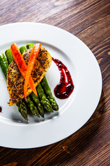 Grilled chicken breast and vegetables