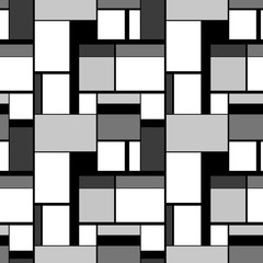 Grayscale painting in Piet Mondrian's style, seamless pattern
