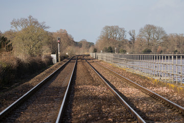 Fototapeta na wymiar Railroad in England. Between Exeter and Dawlish. Devon. UK