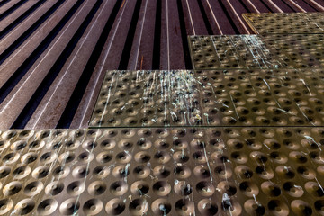 Abstract Geometric Architecture Background. Rusty Urban Metal. Dirt and Grime.