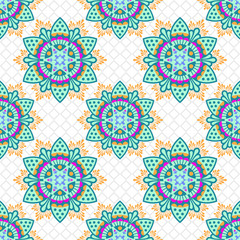 Vector abstract floral seamless pattern, ornamental background, repeat geometric tiles, flower figures, curved lines, grid, lattice. Elegant monochrome ornament texture.