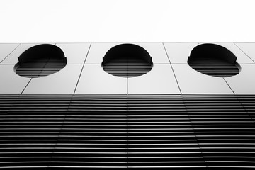 Abstract Geometric Architecture Background. Black and White Exterior of Futuristic Building.