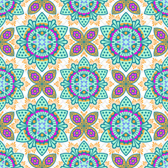 Vector abstract floral seamless pattern, ornamental background, repeat geometric tiles, flower figures, curved lines, grid, lattice. Elegant monochrome ornament texture.