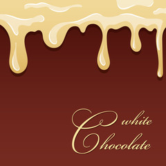 Chocolate splash. White chocolate design isolated brown background. Brownie candy dessert Fondant sweet food. Drop cocoa molten cream. Hot flow liquid Patisserie delicious texture. Vector illustration