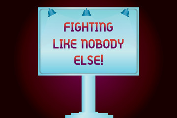 Conceptual hand writing showing Fighting Like Nobody Else. Business photo showcasing Fight for your rights motivated to win competition Blank Lamp Lighted Color Signage Outdoor Ads Mounted on Leg