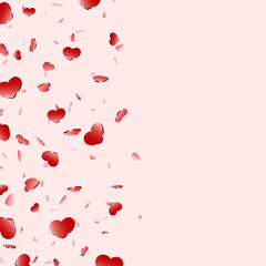 Heart falling confetti isolated pink background. Red fall hearts. Valentine day decoration. Love element design, hearts-shape confetti invitation wedding card, romantic holiday. Vector illustration
