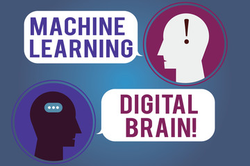 Word writing text Machine Learning Digital Brain. Business concept for Artificial Intelligence Digital education Messenger Room with Chat Heads Speech Bubbles Punctuations Mark icon