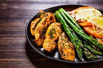 Grilled chicken strips and vegetables