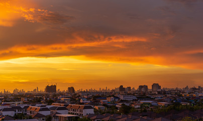 Fototapeta na wymiar Cityscape with beautiful sky at evening time in Thailand