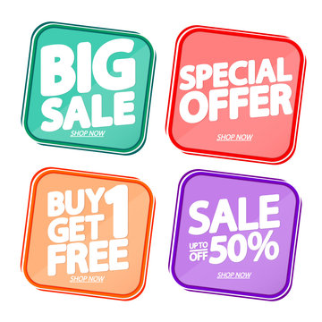Set Sale discount banners design template, promo tags, vector illustration