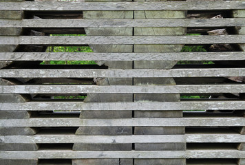 wooden boards stacked up in order to dry