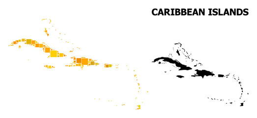 Gold Square Pattern Map of Caribbean Islands