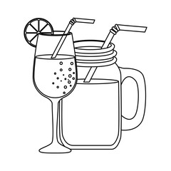summer tropical cocktails with citrus fruit and straw