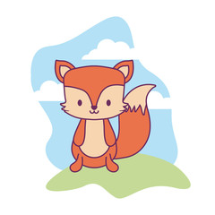 cute fox animal in landscape natural isolated icon