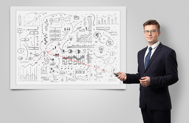 Professor with laser pointer teaching business theories