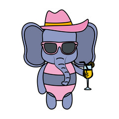 cute elephant with summer hat and cocktail