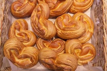 lots of fresh buns in the basket