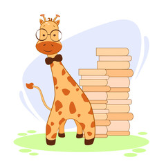 illustration of giraffe with books