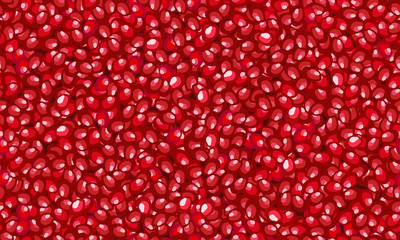 Seamless fruit pomegranate seeds pattern, Fresh organic food, Red ruby fruits pattern. Vector illustration.