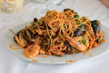 Spaghetti with seafood