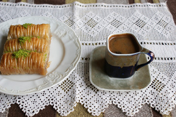 black coffee mug. a small cup of black classic coffee at home in a vintage cup
