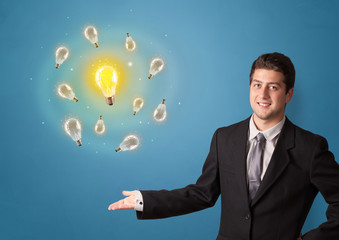 Young smiling person presenting new idea concept
