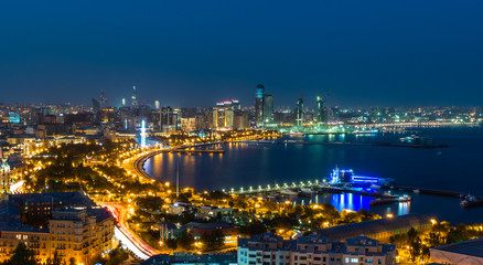 Night panorama in Baku, Azerbaijan
