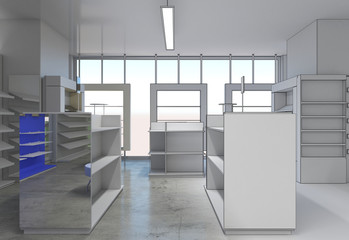 shop, store, shopping mall, interior visualization, 3D illustration