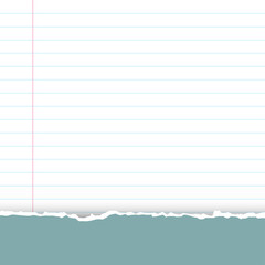 Naklejka premium A sheet of white striped paper with a left margin. Classic note for study. Torn paper with copy space for your text. Illustration.