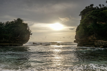 Beautiful landscape of Batu Bengkung Beach in Malang, East Java, Indonesia. Scenic view of beach