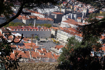 Lisbon city views of red rooftops from castle