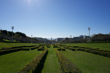 Fototapeta na wymiar lisbon formal gardens under clear blue sky