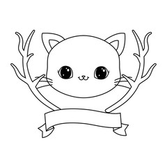 cute cat with tree branches and ribbon