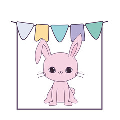 cute rabbit animal with garlands hanging