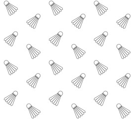 Vector seamless pattern of black line badminton shuttlecock isolated on white background 