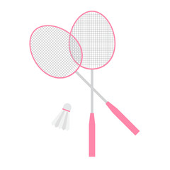 Vector flat cartoon pink set collection of badminton game equipment isolated on white background 