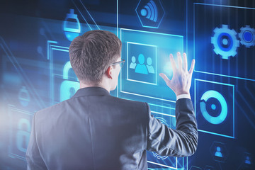 Businessman using online security interface