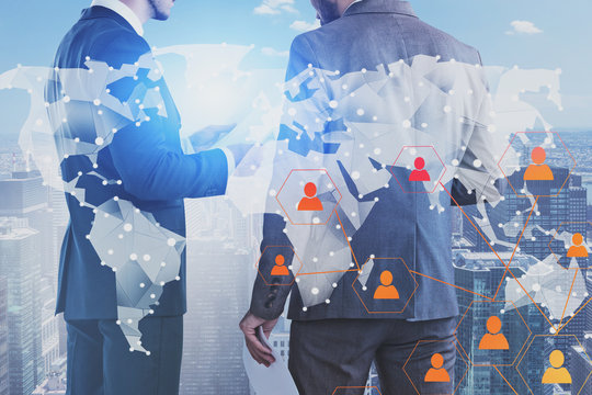 People discussing documents, social connection