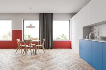 Naklejka na ściany i meble Modern white and red kitchen interior