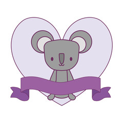 cute koala in frame with heart shape and ribbon