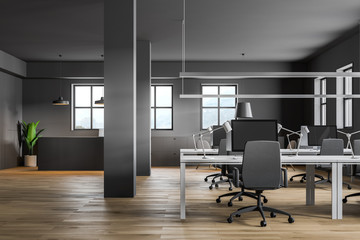 Gray open space office with reception