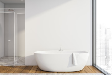 White bathroom interior, tub and shower