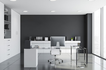 Gray and white manager office interior